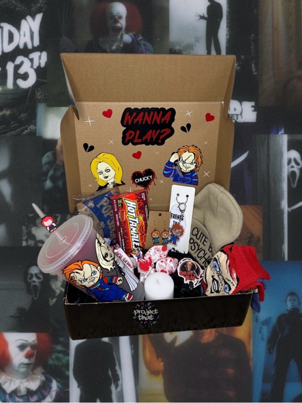 Horror Movie Night Large Overstuffed Gift Box | Tumbler | Keychain | Beanie Hat